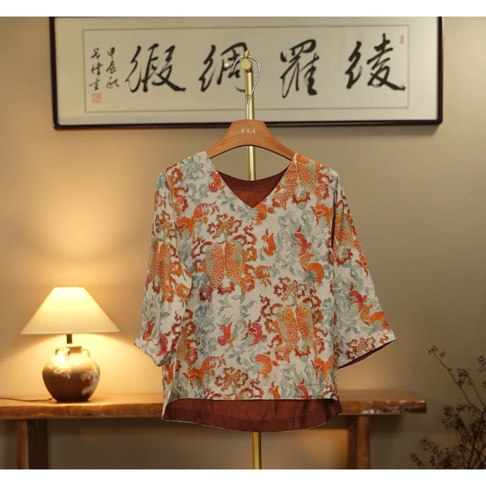 【凤皇于飞-香云纱衬衫】中式国风香云纱衬衫3190