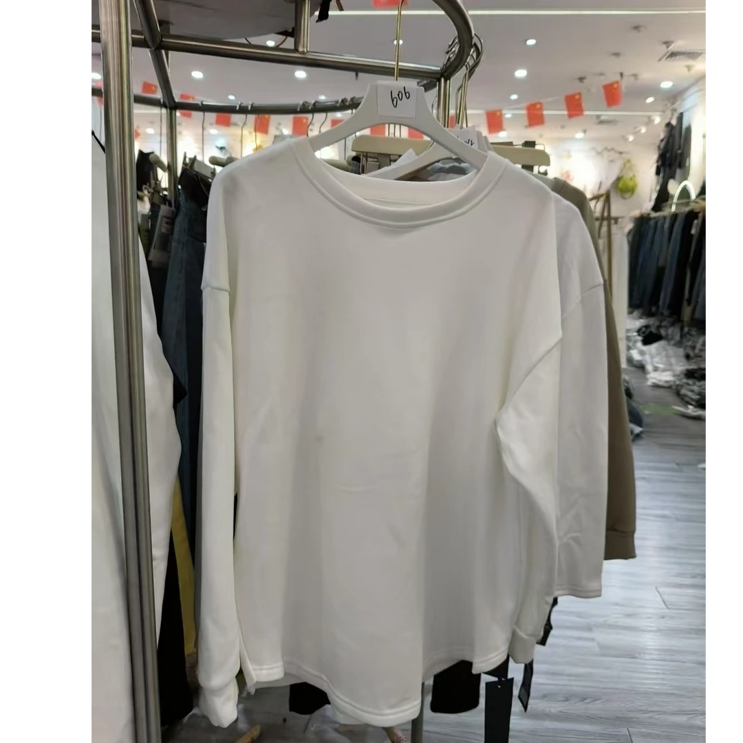 806-5#春秋新款休闲百搭圆领加绒长袖大版T简约