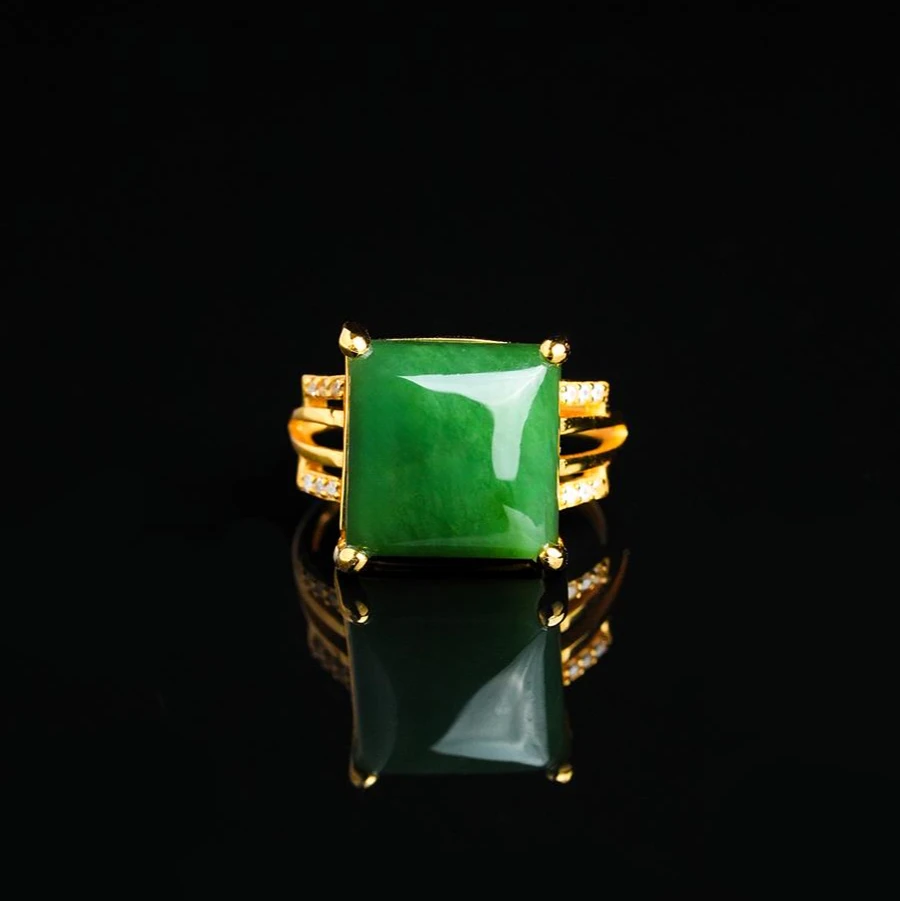 ZOCAI/佐卡伊天然和田玉碧玉戒指 菠菜绿活口S925银戒圈 W08629