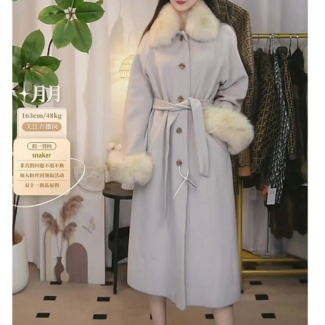 95新 DIOR/迪奥 毛领单排扣长款大衣/fy1100
