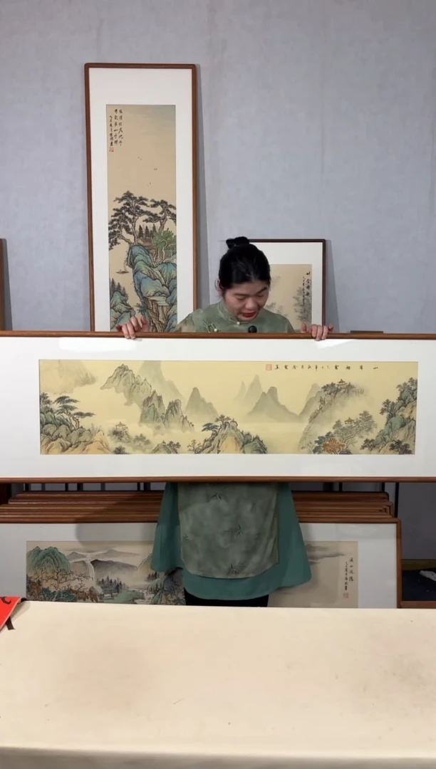 国画手绘*山亭烟云*52*172cm带框发货