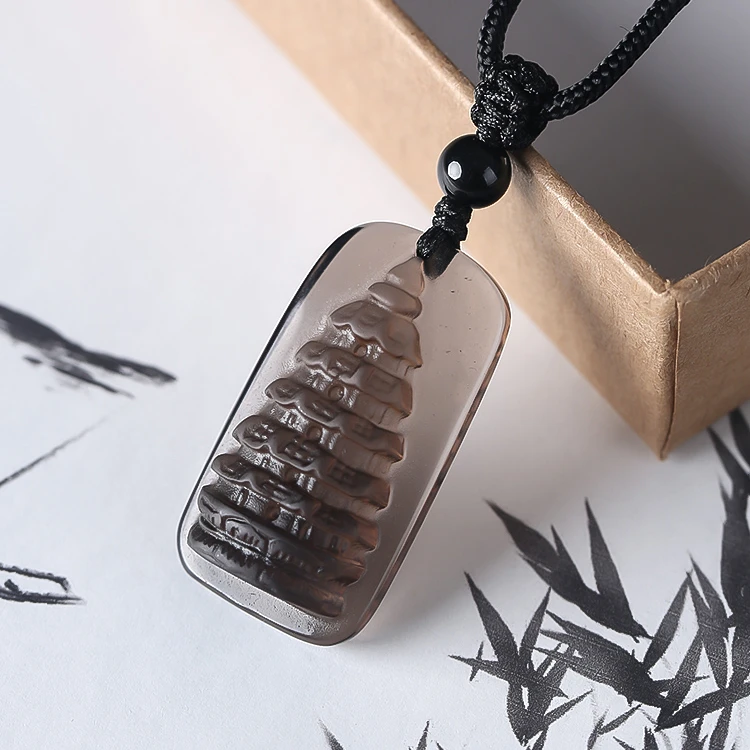 上岸天然冰种黑曜石文昌塔吊坠水晶挂件学生中考高考礼物考试饰品