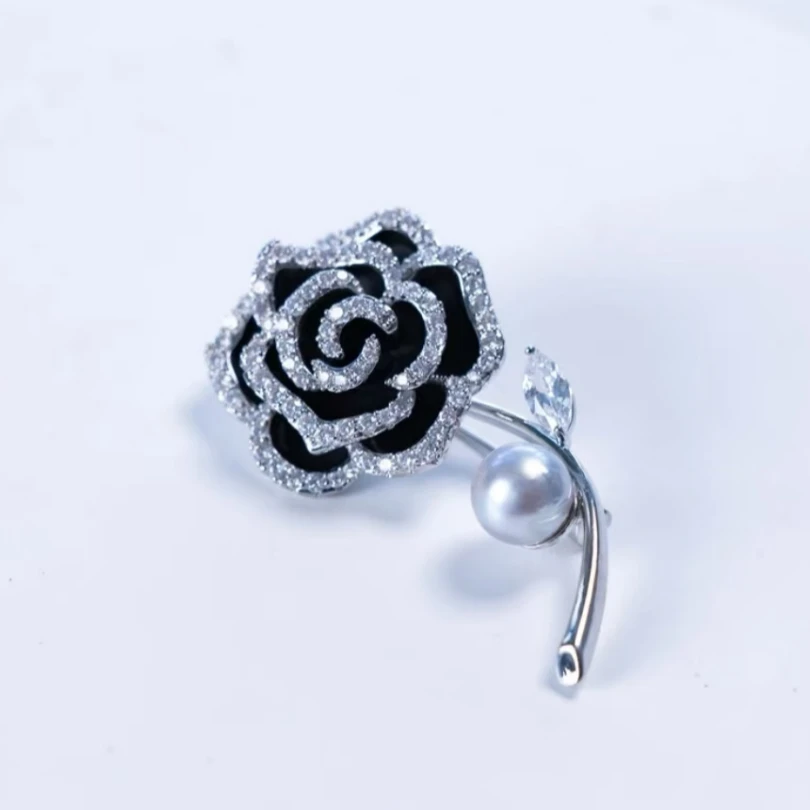 【玫瑰胸针】气质轻奢时尚优雅8-9mm海水真多麻珍珠胸针