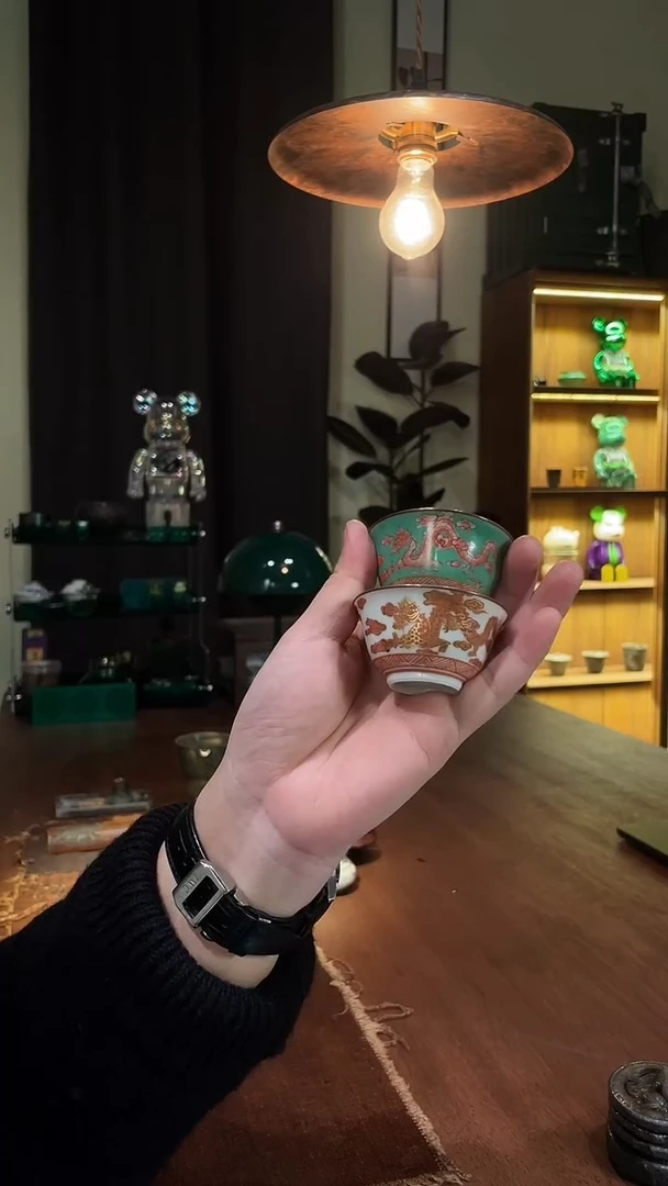 包铜红龙加绿龙对杯2只款