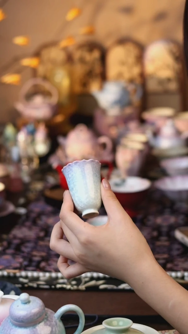 结晶釉紫青闻香杯