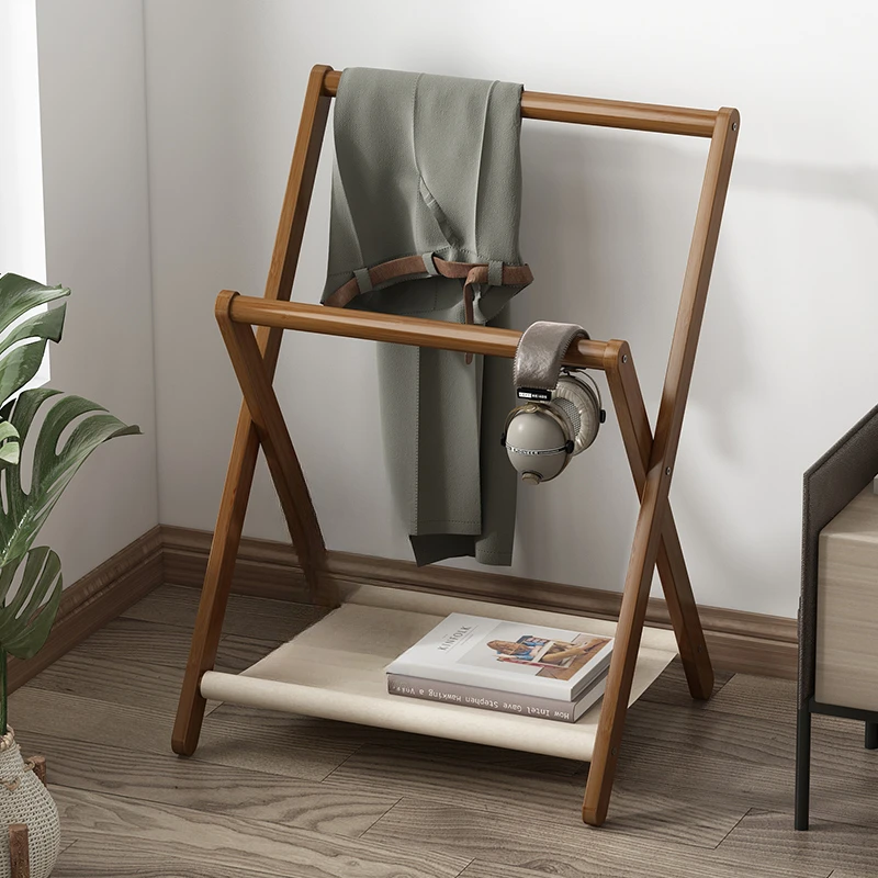 洛诺兔衣帽架落地卧室家用折叠双杆挂衣服架子角落简易收纳置物