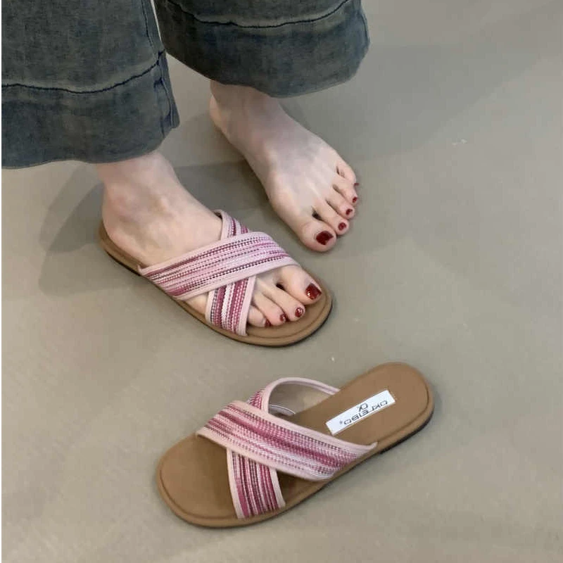 LB-C807时装凉鞋女2025年夏季复古编织波西米亚交叉露趾罗马凉鞋