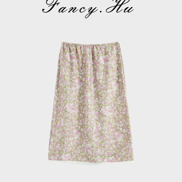 【Fancy.Hu】100桑蚕丝碎花松紧腰时尚百搭夏季半身裙FG2602139