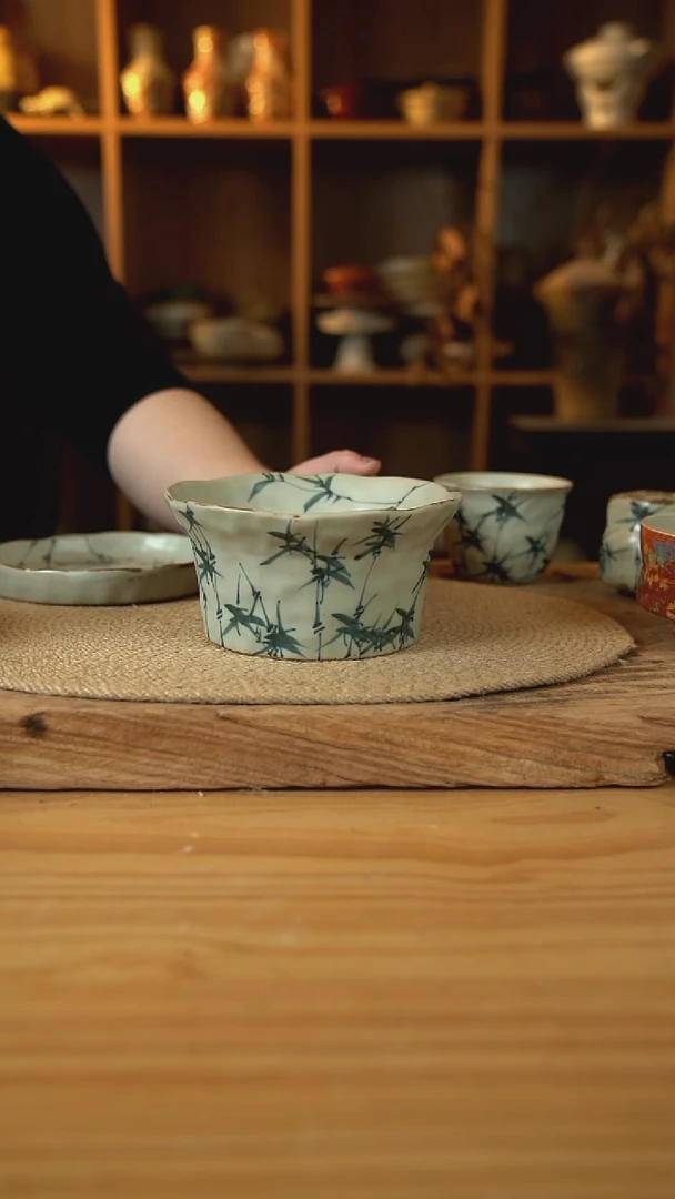 手绘系列的竹子手捏酸奶桶1个