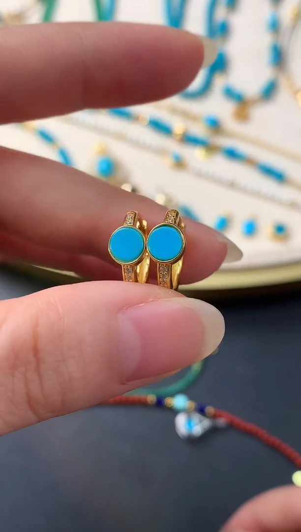 银S925镶嵌绿松石耳饰D772|188