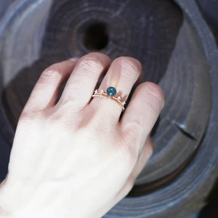 【壹芳珠宝】天然原矿琥珀墨西哥蓝珀皇冠戒指