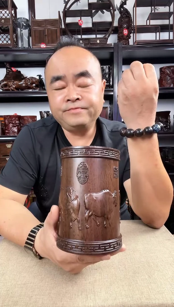 木大五牛笔筒老李红木工艺品