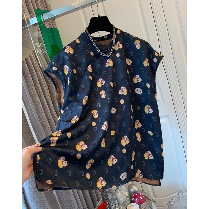 国风新中式熊猫提花爆款短袖衬衫宽松独特漂亮的小上衣女夏季新款