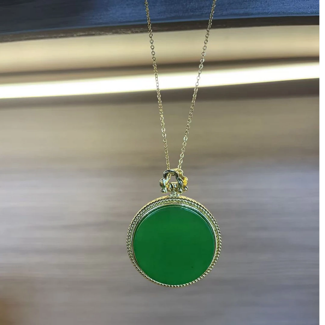 缅甸会卡矿区翠青苹果绿豪镶大圆牌