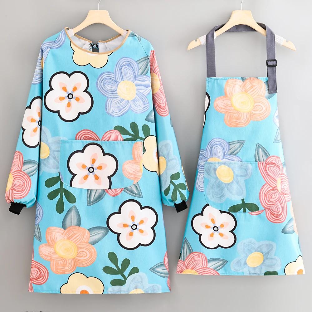 时尚围裙帆布厨房做饭家用透气长袖耐磨成人新款工作服罩衣上班