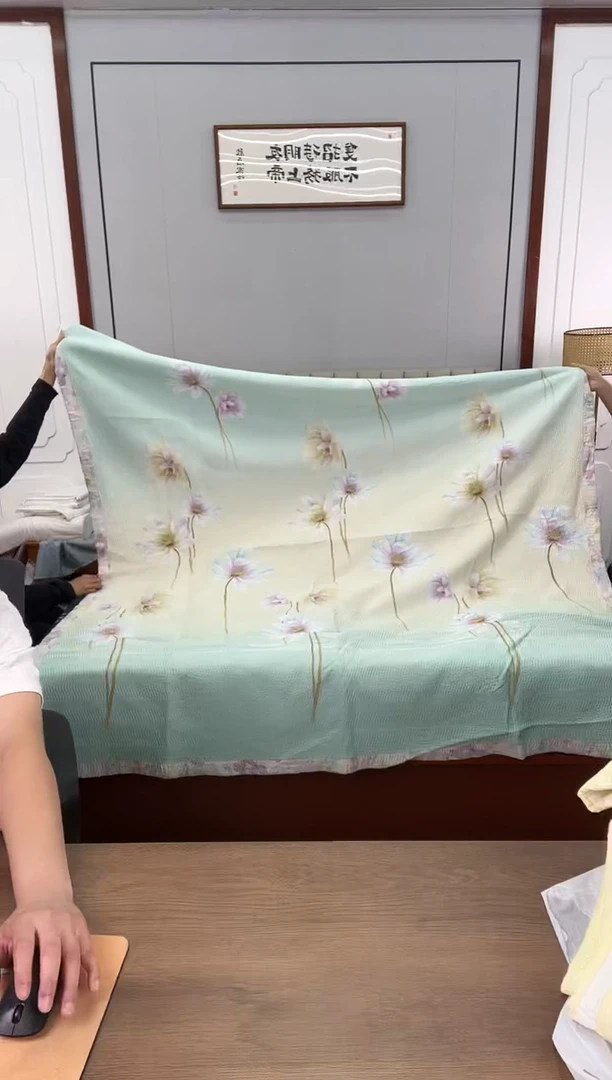 莱赛尔纤维水洗双面天丝床盖176*197cm（荷花）