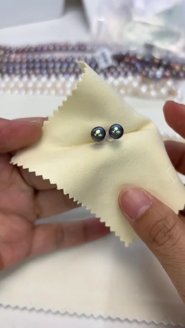 银S925镶嵌淡水珍珠耳饰无核彩素钉