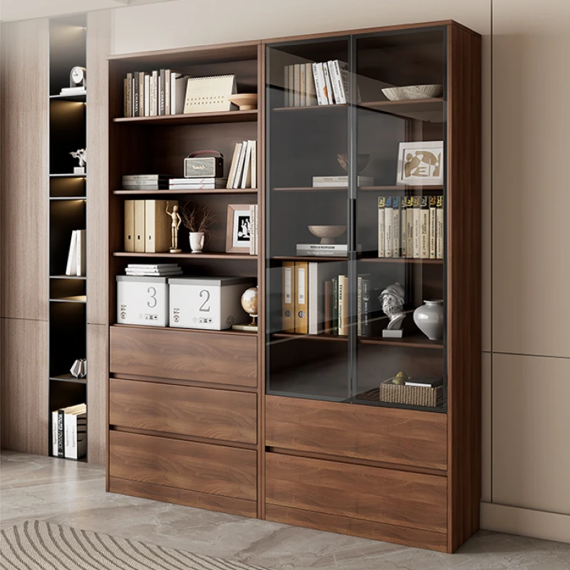 书柜客厅家用带玻璃门展示柜满墙一体书架多层置物架书柜储物柜子