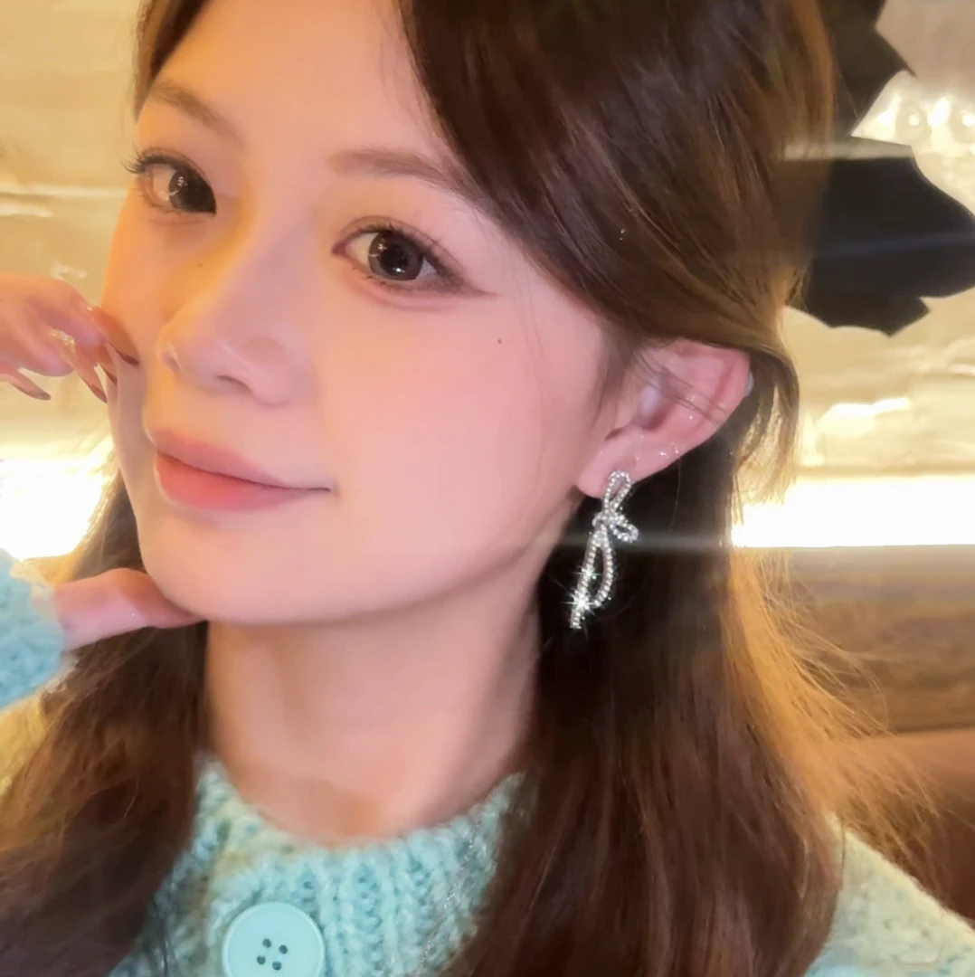合金锆石耳饰 韩系闪钻精致流苏耳环高级感轻奢气质长款蝴蝶结