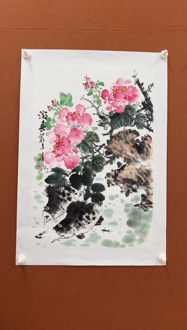 国画李文峰四尺三开花鸟