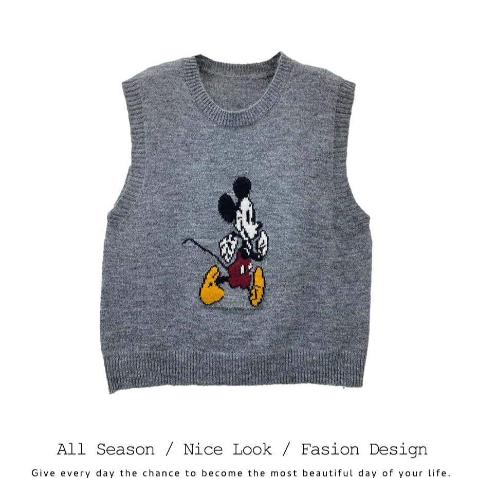 284     时尚灰色卡通绣花舒适百搭无袖背心马夹      款号#2582