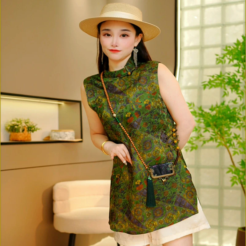 【几何】新中式国风夏季斜襟盘扣印花衬衫高级感轻奢百搭显瘦上衣