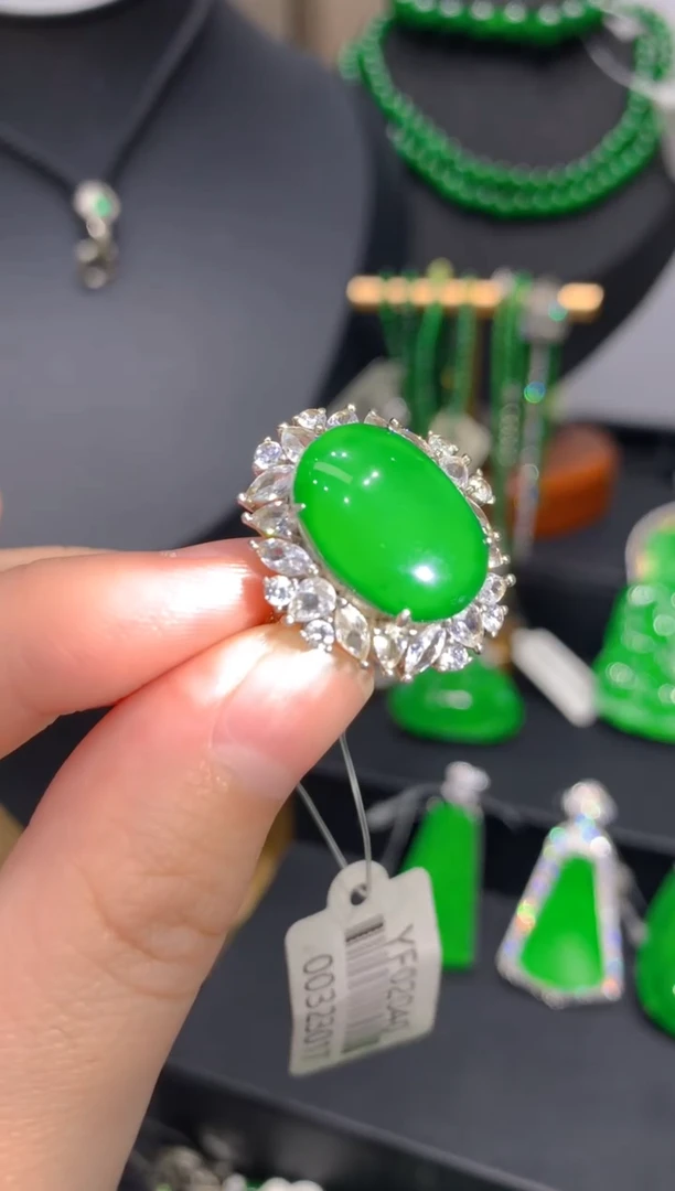 银S925镶嵌戒指翡翠14一季