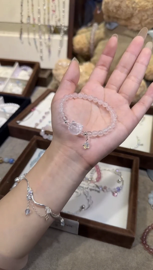 银S925镶嵌手链水晶粉水kt
