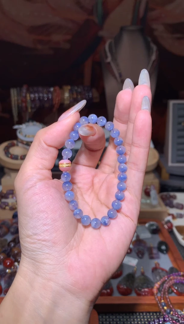 未镶嵌珠宝半成品水晶蓝线石DIY手串
