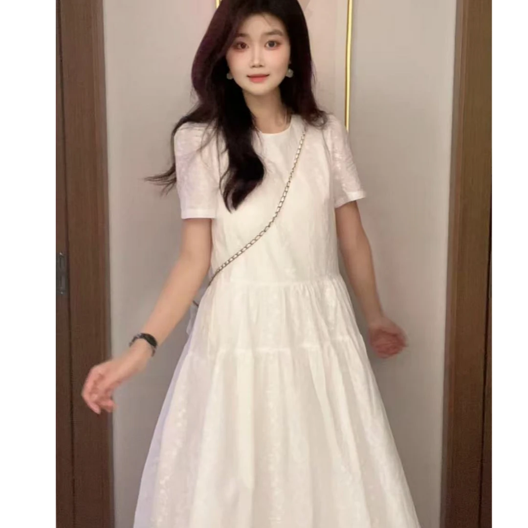 【星河落日】提花刺绣分割层叠显瘦连衣裙