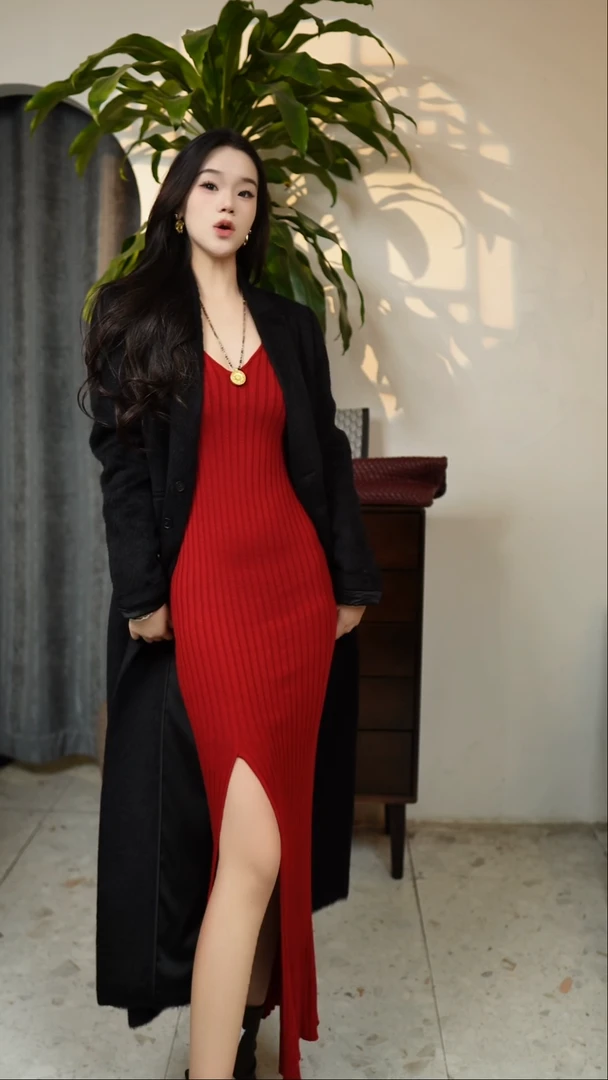 盖袖款竖条纹连衣裙 均码