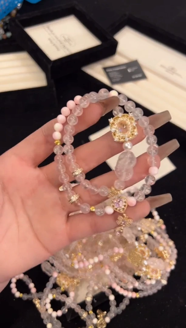 【闪购商品】水晶手链合金粉水晶双圈手链x661