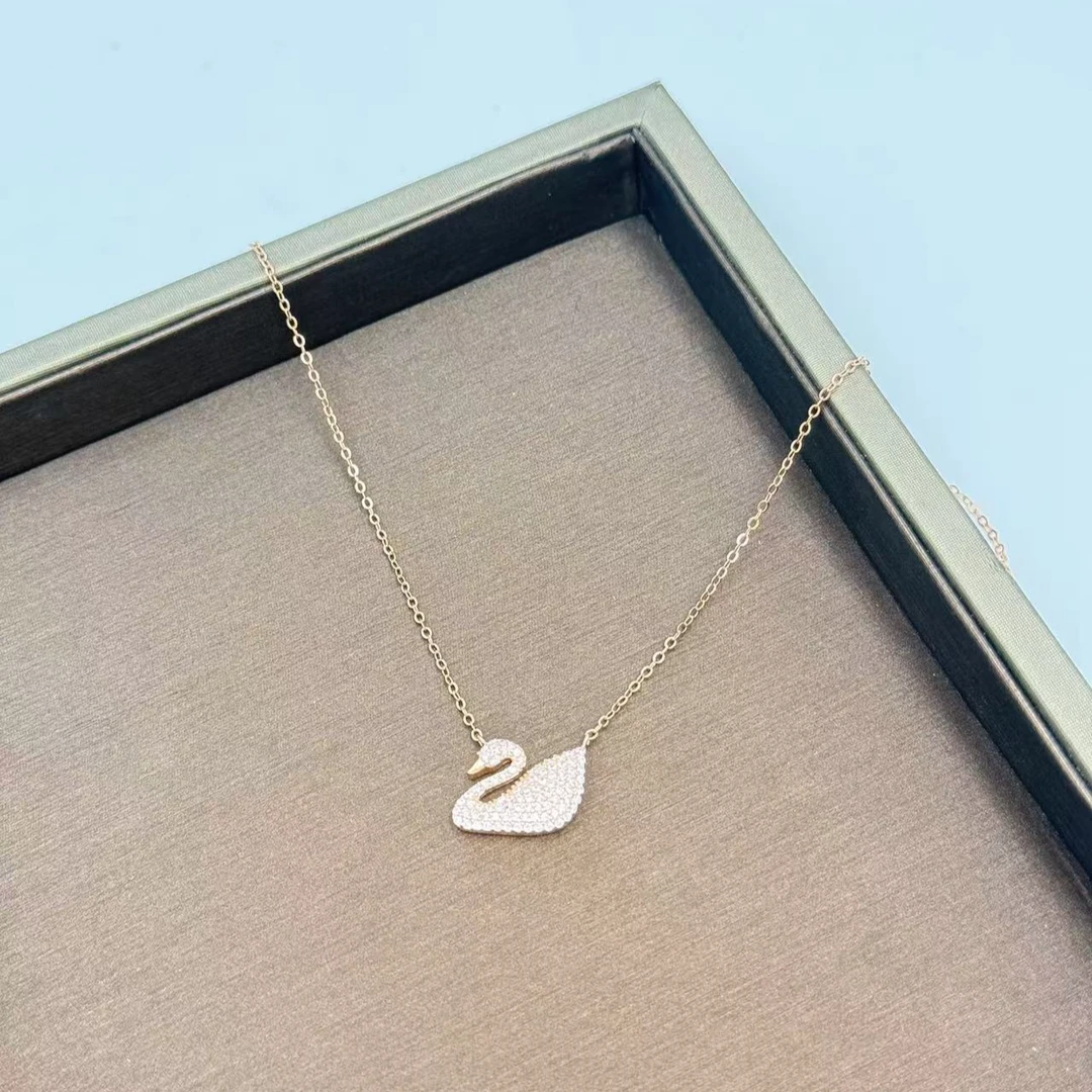 坠链均925银 A312-潮牌经典时尚天鹅气质款优雅百搭项链玫瑰金