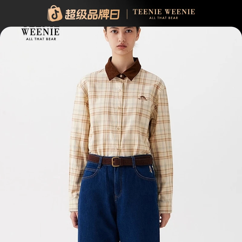 *TeenieWeenie小熊女衬衫25时髦复古格纹简约撞色衬衣TTYC258TCAK