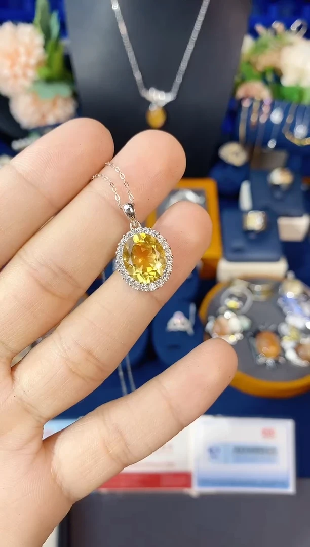 【闪购商品】黄晶项链银S925镶嵌带证书带链子