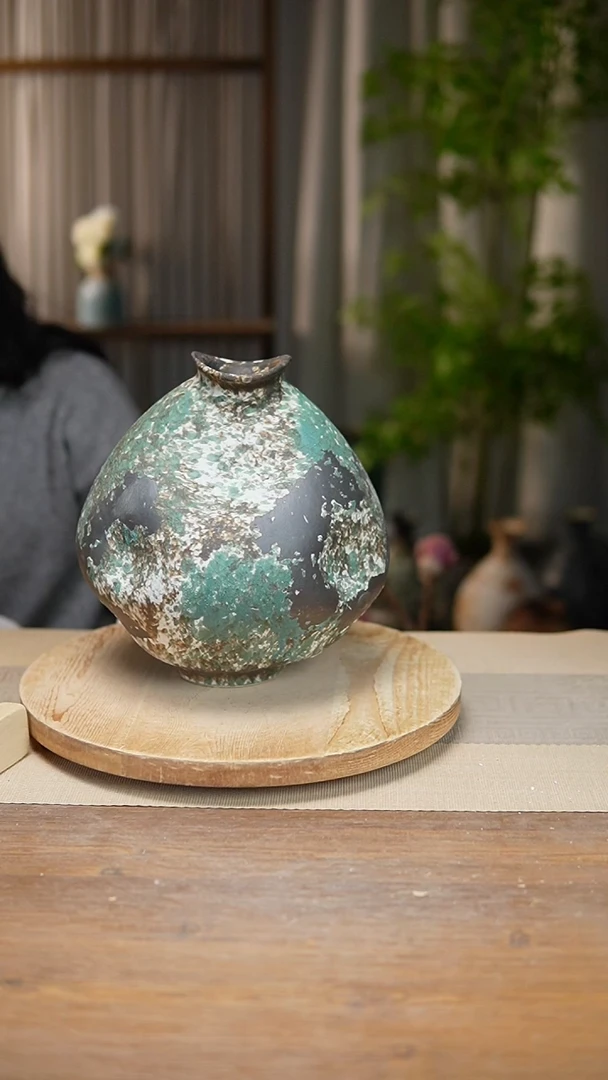 【闪购商品】陶瓷花器涂鸦绿大肚