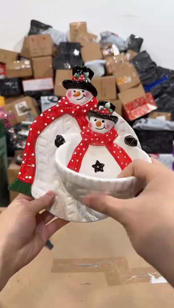 瓷片原盒雪人盘加雪人碗