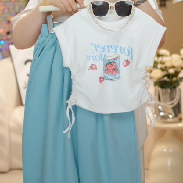 2025儿童夏季新款小清新时尚休闲短袖裤子中大童百搭套装82577