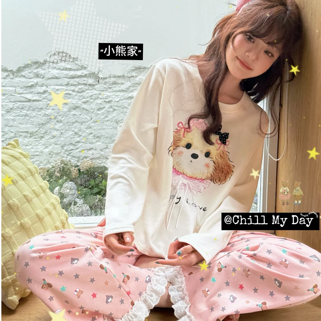 Gill Aimar小熊家2025新款韩版卡通睡衣女秋季长袖长裤家居服套装