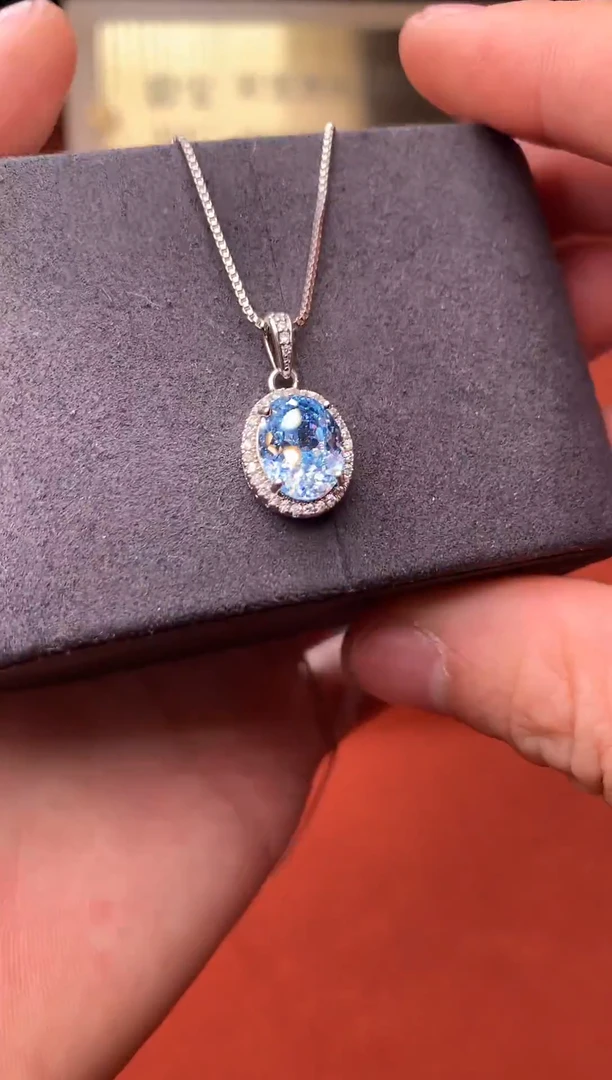 银S925镶嵌颈饰海蓝宝石1234