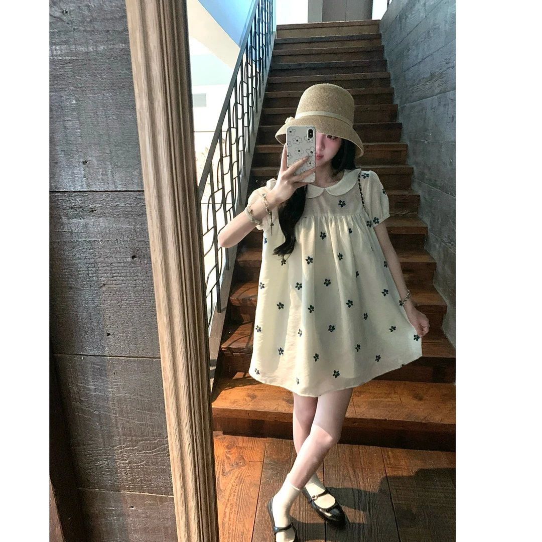 张爆爆 蓝色小花娃娃衫连衣裙