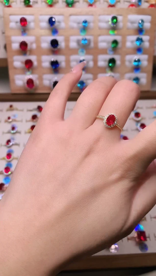 银S925镶嵌戒指红宝石5*7 酒红 金