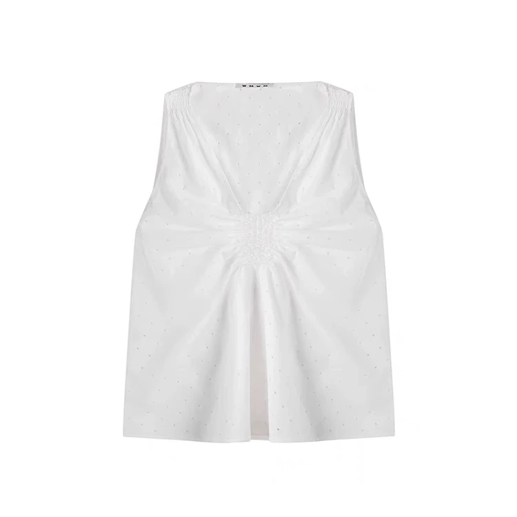 【WMWM】设计师品牌25春夏新品时尚百搭镂空波点抽褶女上衣简约经典