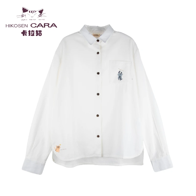HIKOSEN CARA卡拉猫虎斑安旭长袖衬衫日系棉质春秋季女薄款上衣