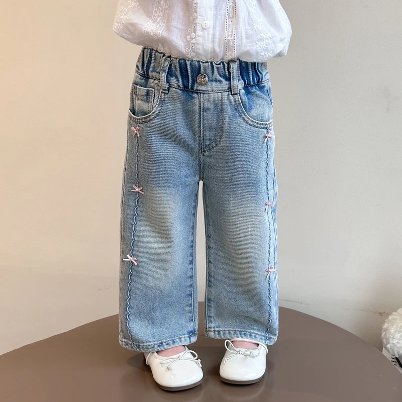 女童牛仔裤洋气儿童窄版阔腿裤小女孩宝宝直筒裤子春秋装2025新款