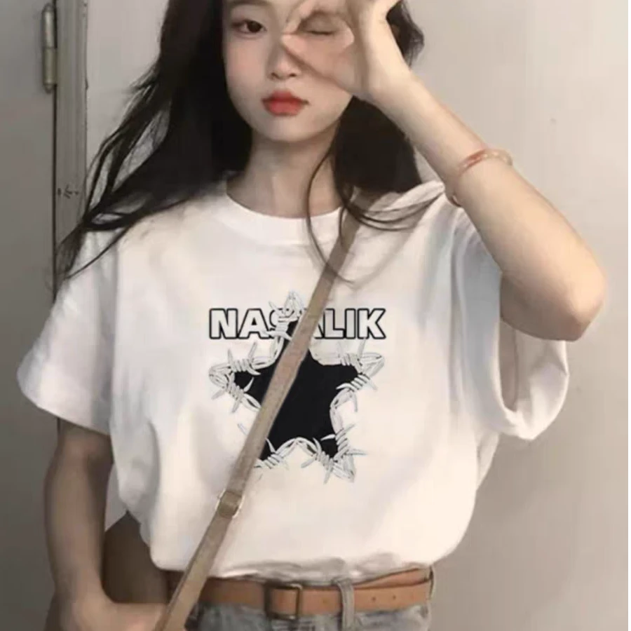 设计感小众白色短袖t恤女纯棉2025新款夏季宽松休闲圆领半袖上衣