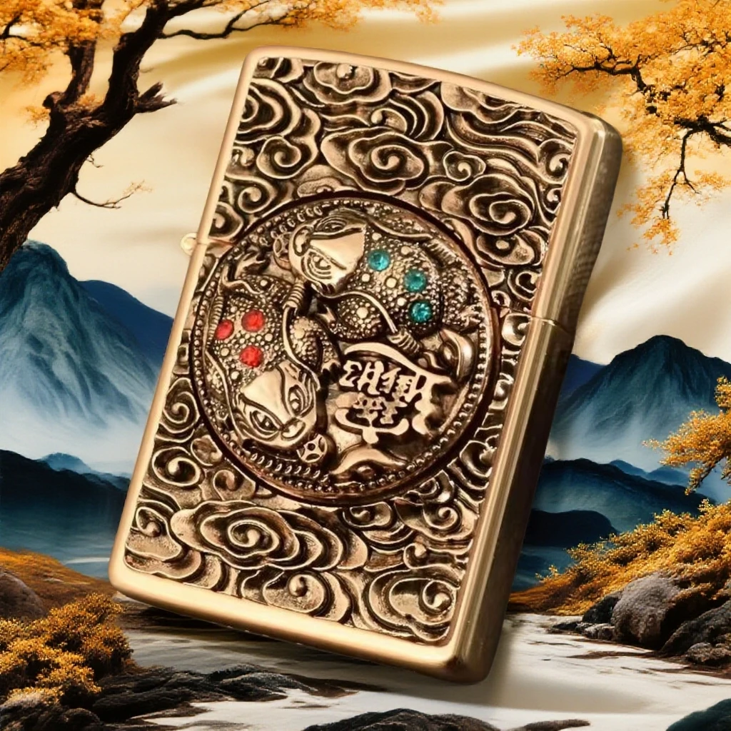 招财金蟾 复古浮雕镶钻煤油机（带保修卡 定制皮革礼盒）