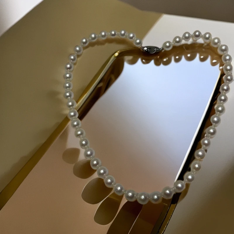 【晓怡精选】天然淡水珍珠项链6-7mm正圆极强光极微瑕S925银时尚