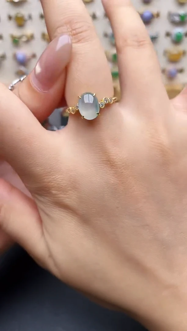 银S925镶嵌戒指翡翠一物一证一礼盒