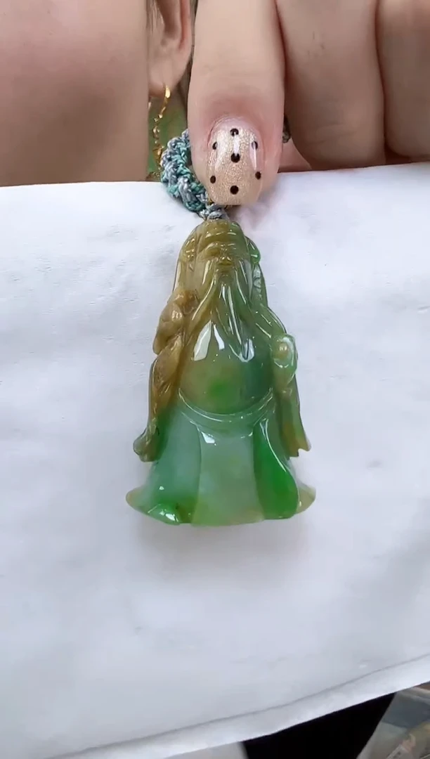 颈饰未镶嵌翡翠黄加绿财神